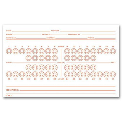 D74C Dental Exam Card File Record Numbered Teeth System C 5 x 8" QTY 100