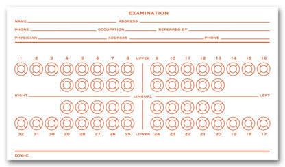 D76C Dental Exam Record Slips Numbered Teeth System C 4 1/2 x 8" QTY 500