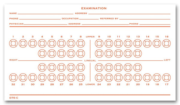 D76C Dental Exam Record Slips Numbered Teeth System C 4 1/2 x 8" QTY 500