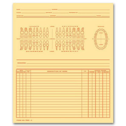 D90C Dental Exam Numbered Teeth System C Folder Style 5 x 8" QTY 100