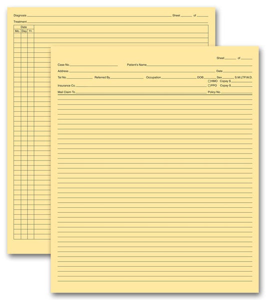 H381 General Patient Exam Records Folder Style W/o Account Record 9 1/2 x 8"QTY 100