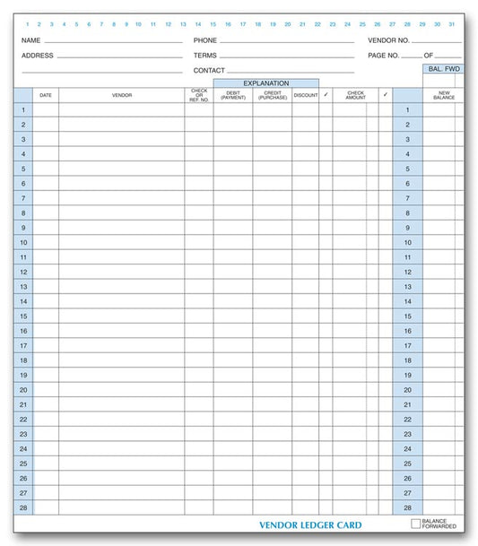 L483 Accounts Payable Vendor Ledger 9 1/2 x 11" QTY 25