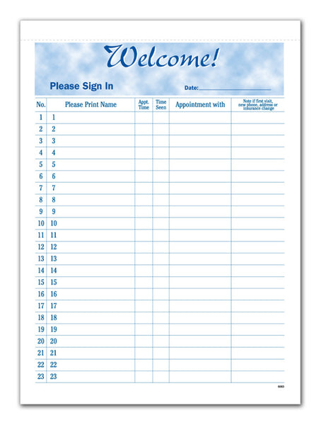 M6060 HIPAA Compliant Security Sign in Sheets 8 1/2 X 11 5/8"
