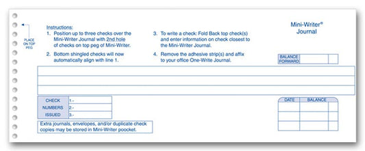 MW400NJ Mini-Writer Journals Use with 9 1/8" check 9 x 3 1/2" QTY 10