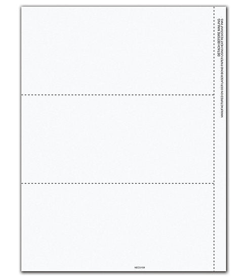 NE5159 1099-NEC 3-Up Blank with Copy B and Paystub 8 1/2 x 11" QTY 100