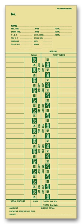 R9306 Weekly Time Record 3 1/2 x 10 1/2" QTY 500