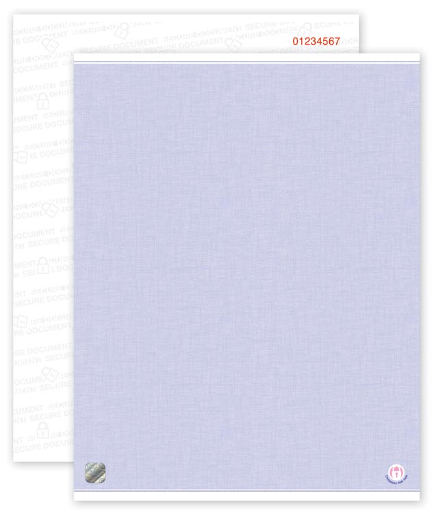 SSPH01N High Security Paper Blue Blank Sheets Numbered 8 1/2 x 11" QTY 200
