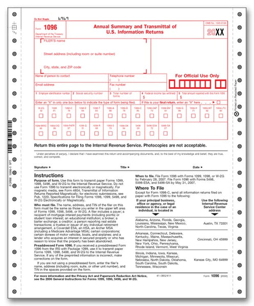 TF1096 2023 Continuous 1096 Transmittal 9 x 11" QTY 5