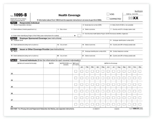 TF5095L Laser 1095B ACA Health Coverage IRS Copy 11 x 8 1/2"  QTY 100