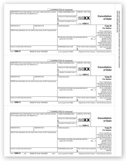TF5138 Laser 1099-C Copy B 8 1/2 x 11"  QTY 100