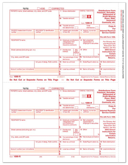 TF5140B Laser 1099-R Copy A Bulk 8 1/2 x 11"  QTY 1 Carton