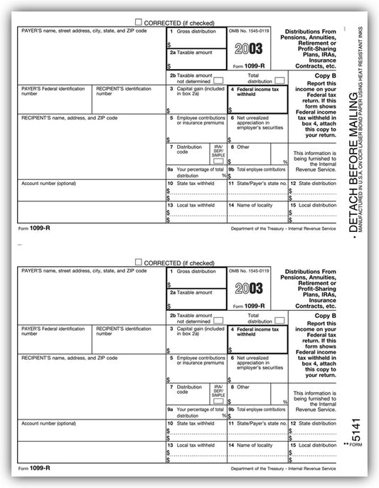 TF5141B Laser 1099-R Copy B Bulk 8 1/2 x 11"  QTY 1 Carton