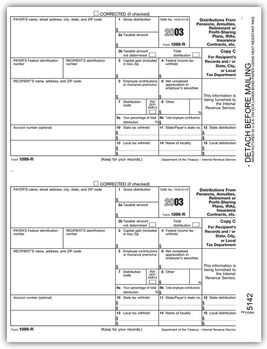 TF5142 Laser 1099-R Copy C 8 1/2 x 11"  QTY 100