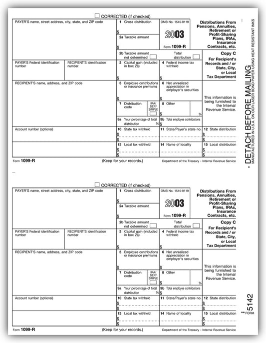 TF5142B Laser 1099-R Copy C Bulk 8 1/2 x 11"  QTY 1 Carton