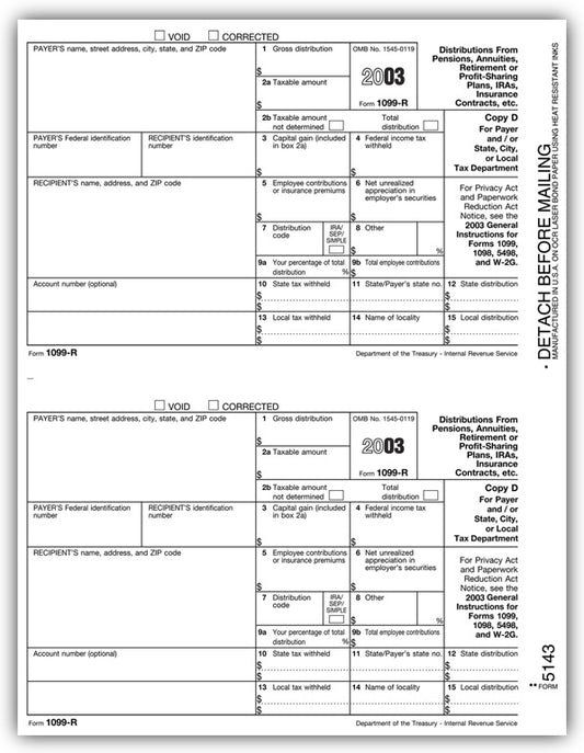 TF5143B Laser 1099-R Copy D Bulk 8 1/2 x 11"  QTY 1 Carton