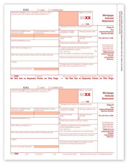 TF5150 Laser 1098 Mortgage Interest Federal Copy A 8 1/2 x 11"  QTY 100