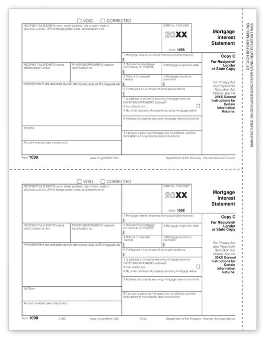 TF5152 Laser 1098 Mortgage Interest Lender or State Copy C 8 1/2 x 11"  QTY 100