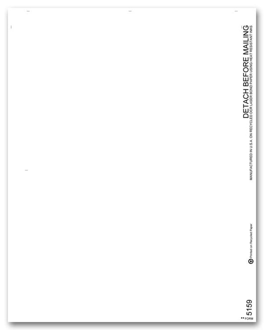 TF5159B Bulk Laser 1099-MISC 2-Up Blank with Copy B Backer Bulk 8 1/2 x 11"  QTY 1 Carton