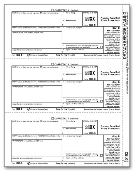 TF5162B Laser 1099-S Copy C Bulk 8 1/2 x 11" QTY 1 Carton
