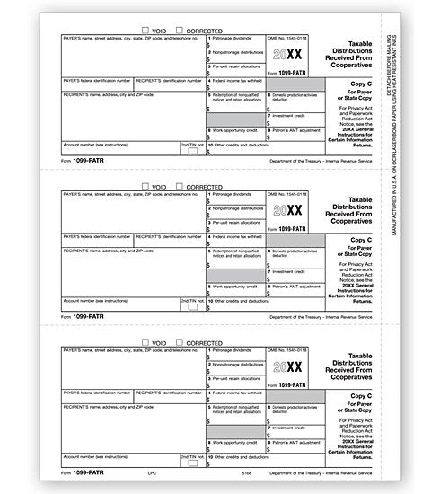 TF5168 Laser 1099-PATR State Copy C 8 1/2 x 11"  QTY 100