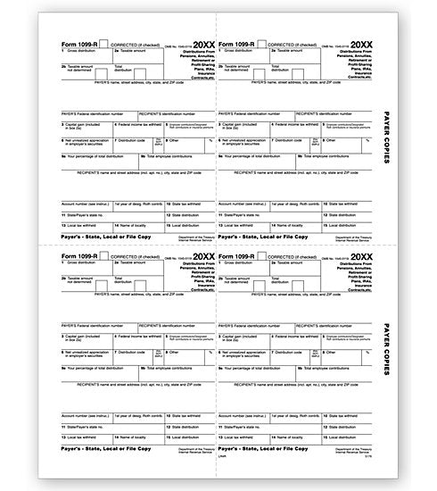 TF5176 Laser 1099-R 4-Up Payer State Local or File Copy 8 1/2 x 11" QTY 100