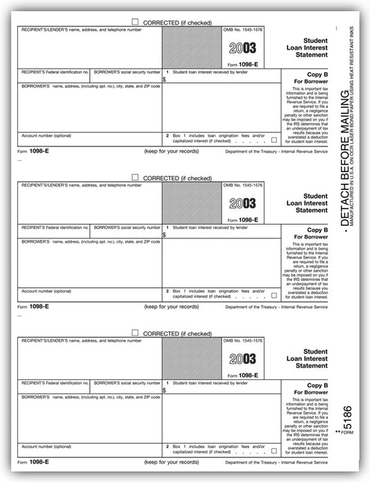 TF5186 Laser 1098-E Borrower Copy B 8 1/2 x 11"  QTY 100