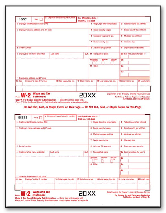 TF5201 Laser W-2 Federal Copy A 8 1/2 x 11"  QTY 100