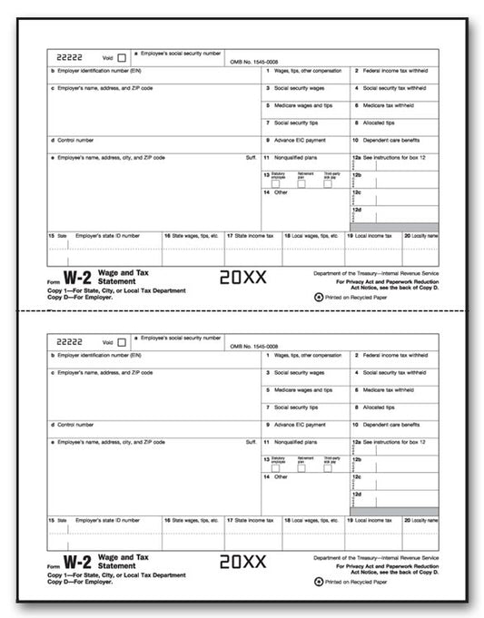 TF5204B  Laser W-2 Employer Copy 1/Copy D Bulk 8 1/2 x 11"  QTY 1 Carton