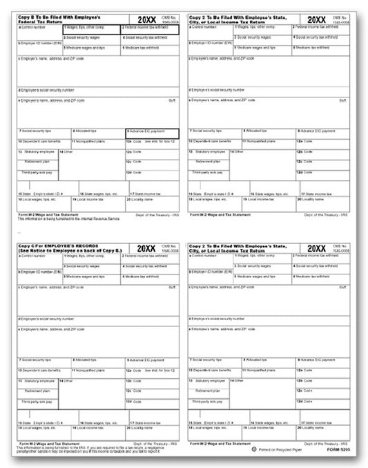 TF52055 4-Up Laser W-2 No Copy A 8 1/2 x 11"  QTY 100