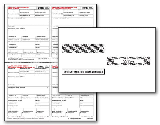 TF5205E Laser W-2 4-up Set With Envelopes 8 1/2 x 11"  QTY 50