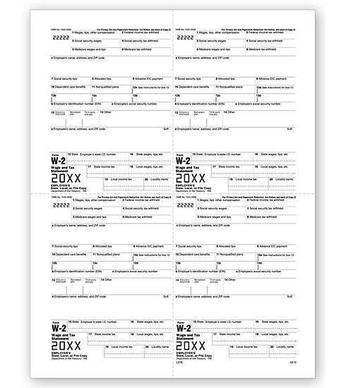 TF5215B Laser W-2 4-Up Employer Copy M-Style Bulk 8 1/2 x 11"  QTY 1 Carton