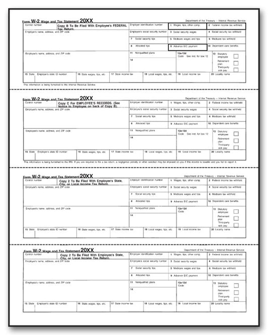 TF5218 Laser W-2 4-Up Employee Copy N-Style Horizontal Format 8 1/2 x 11"  QTY 100