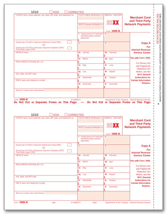 TF5325 Laser 1099-K Copy A 8 1/2 x 11"  QTY 100