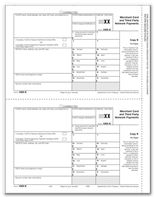 TF5326 Laser 1099-K Copy B 8 1/2 x 11"  QTY 100