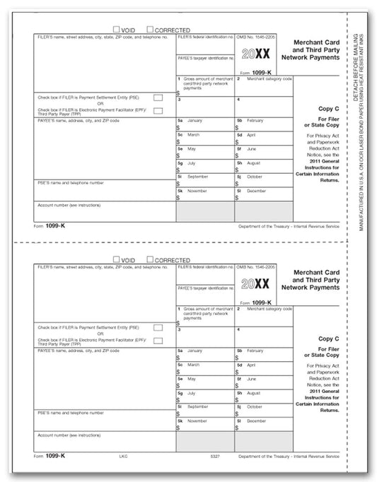 TF5327 Laser 1099-K Copy C 8 1/2 x 11" QTY 100