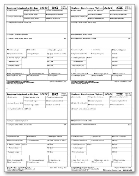 TF5405 Laser W-2 4-Up Employer Copy 8 1/2 x 11" QTY 25