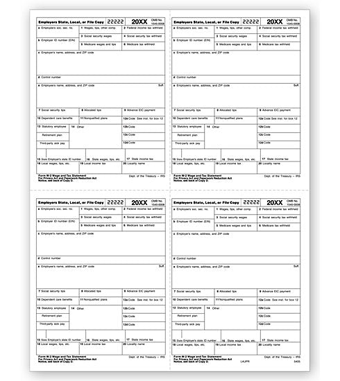 TF5405B Laser W-2 Employer Copy 4-Up Bulk 8 1/2 x 11"  QTY 1 Carton