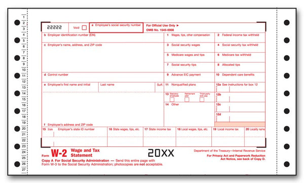 TF7600 2023 Continuous W-2 Twin Set Employer Forms Carbonless 8 1/2 x 5 1/2"  QTY 25